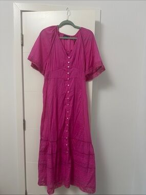 GAP Fuchsia Button-Front Maxi Dress